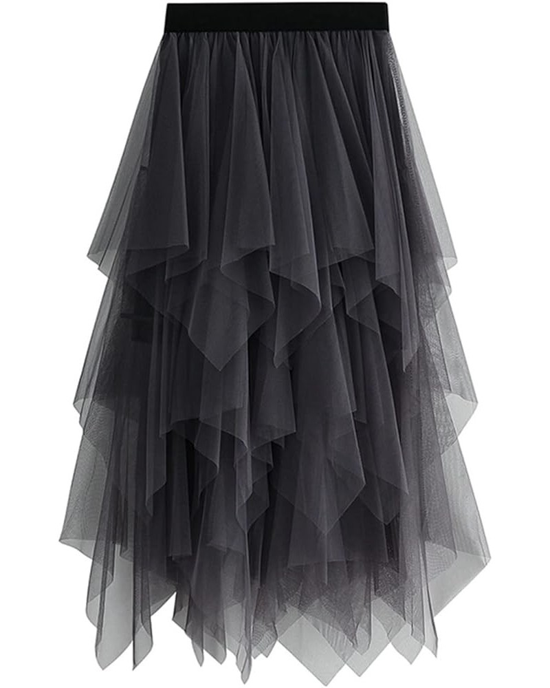 Women's Fashion Tulle Skirts 3 Layered High Low Asymmetrical Midi Length Elastic Waist Mesh Tutu Skirt Party Prom Tulle Skirt...