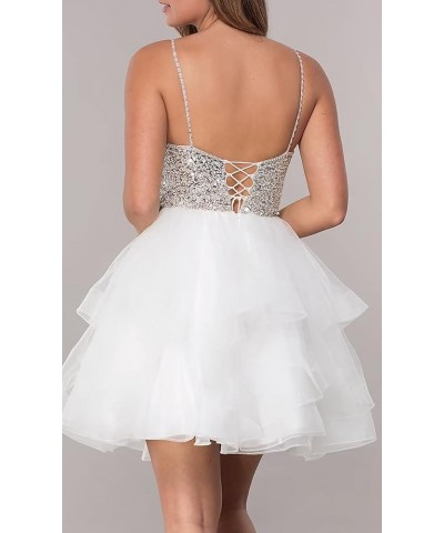 Women's Spaghetti Straps Tulle Homecoming Dresses Short with Sequins Cocktail Party Dresses Light Yellow $41.60 Dresses