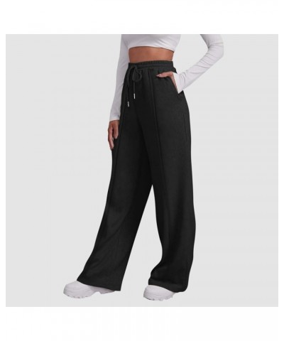 Baggy Wide Leg Sweatpants for Women Fleece High Waist Joggers with Pockets Lightweight Comfy Drawstring Sweat Pants E004-blac...