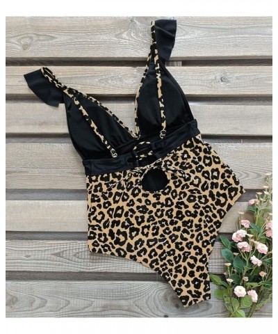 Women One Piece Swimsuit V-Neck Ruffle Bathing Suit Padded Monokini Leopard/Black 4 $20.99 Swimsuits