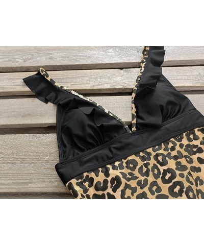 Women One Piece Swimsuit V-Neck Ruffle Bathing Suit Padded Monokini Leopard/Black 4 $20.99 Swimsuits