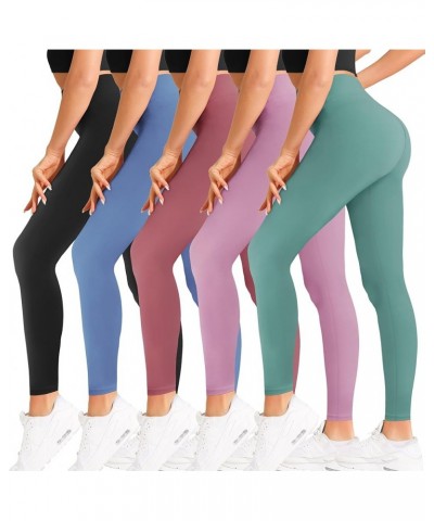 High Waisted Leggings for Women Ultra Soft Stretch Opaque Slim Yoga Leggings One Size & Plus Size 5 Pack-black/Blue/Dark Pink...