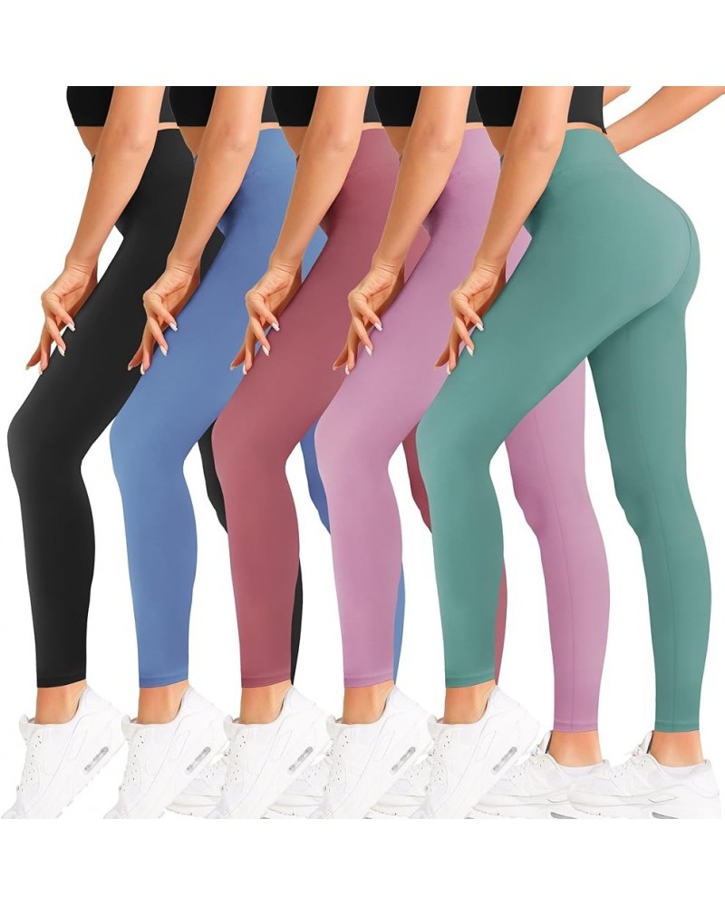 High Waisted Leggings for Women Ultra Soft Stretch Opaque Slim Yoga Leggings One Size & Plus Size 5 Pack-black/Blue/Dark Pink...