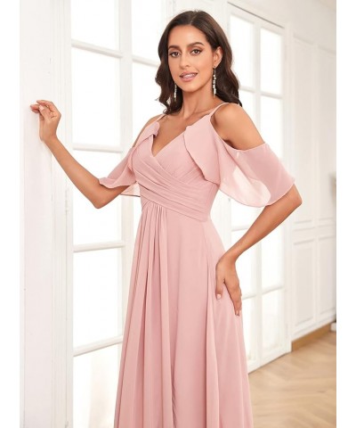 Women's Off The Shoulder Bridesmaid Dresses Long Slit Ruched Chiffon Formal Evening Gowns Wisteria $32.99 Dresses