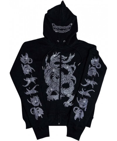 Women Men Rhinestone Hoodie Y2k Graphic Zip Up Unisex Sweatshirt Sparekly Oversized Pullover Jacket Streetwear Skull Black On...