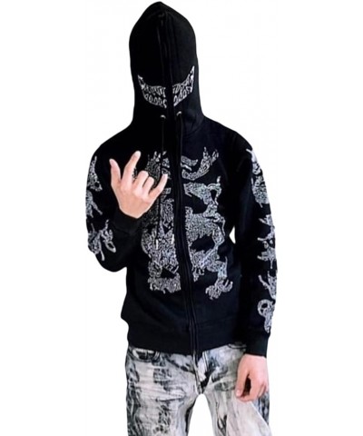 Women Men Rhinestone Hoodie Y2k Graphic Zip Up Unisex Sweatshirt Sparekly Oversized Pullover Jacket Streetwear Skull Black On...