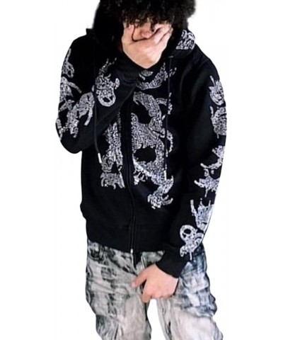 Women Men Rhinestone Hoodie Y2k Graphic Zip Up Unisex Sweatshirt Sparekly Oversized Pullover Jacket Streetwear Skull Black On...