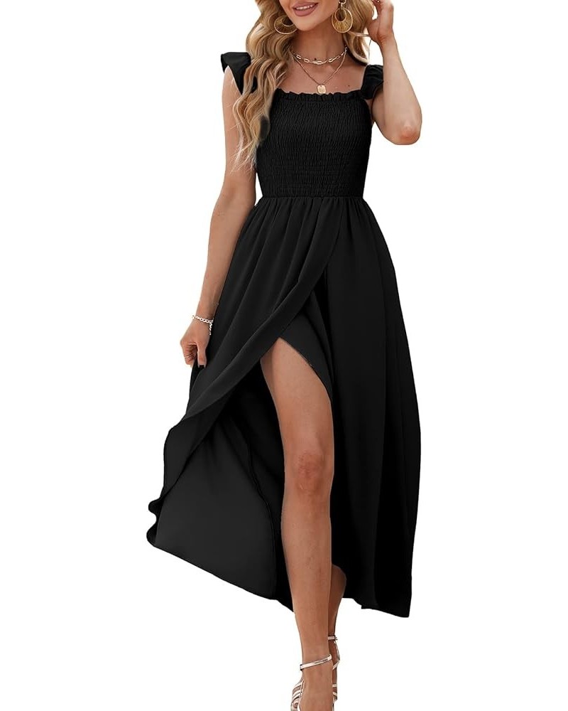 Maxi Dress for Women Ruffle Sleeveless Square Neck Dresses 2024 Summer Dress S-2XL Ac-black $17.15 Dresses