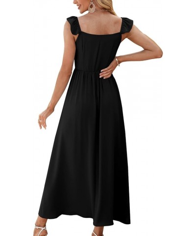 Maxi Dress for Women Ruffle Sleeveless Square Neck Dresses 2024 Summer Dress S-2XL Ac-black $17.15 Dresses