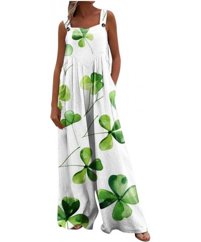 Womens St Patricks Day Jumpsuits Wide Leg Rompers Sleeveless Adjustable Strap Long Pants Shamrock Print Bib Overalls 3-beige ...