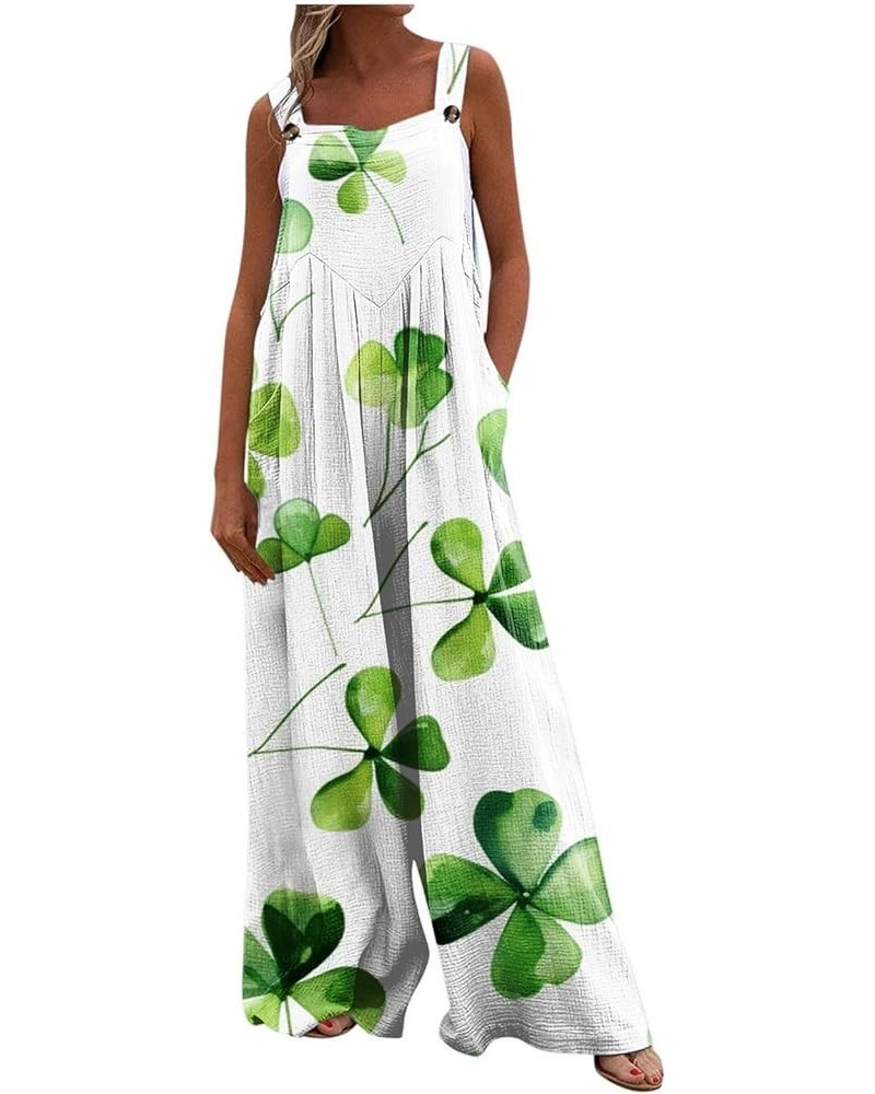 Womens St Patricks Day Jumpsuits Wide Leg Rompers Sleeveless Adjustable Strap Long Pants Shamrock Print Bib Overalls 3-beige ...