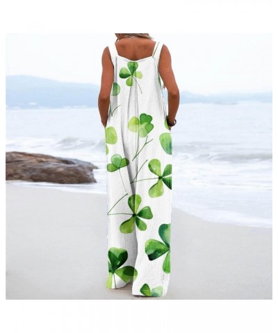 Womens St Patricks Day Jumpsuits Wide Leg Rompers Sleeveless Adjustable Strap Long Pants Shamrock Print Bib Overalls 3-beige ...