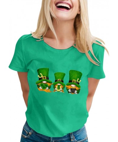 St Patricks Day Shirt Women Fashion Casual T Shirt Dwarf Printing Round Neck Short Sleeve Tee Top Trendy Daily Blouse A4-gree...