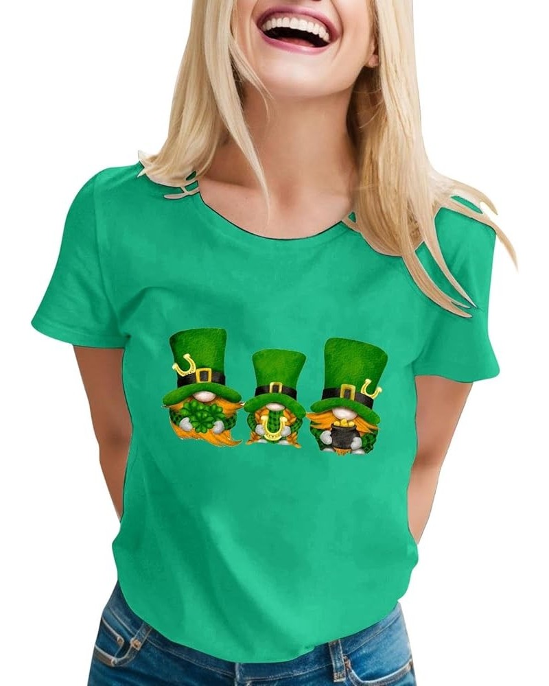 St Patricks Day Shirt Women Fashion Casual T Shirt Dwarf Printing Round Neck Short Sleeve Tee Top Trendy Daily Blouse A4-gree...