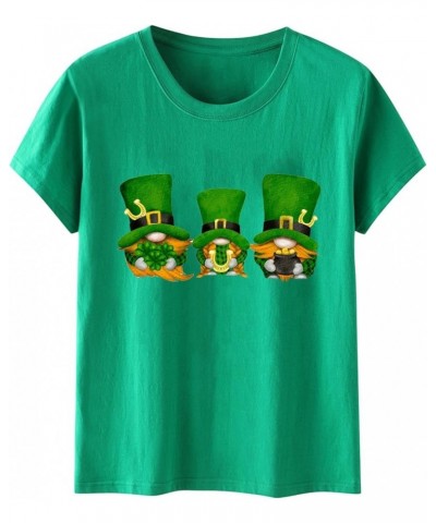 St Patricks Day Shirt Women Fashion Casual T Shirt Dwarf Printing Round Neck Short Sleeve Tee Top Trendy Daily Blouse A4-gree...