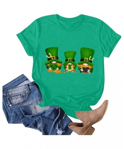 St Patricks Day Shirt Women Fashion Casual T Shirt Dwarf Printing Round Neck Short Sleeve Tee Top Trendy Daily Blouse A4-gree...