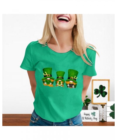 St Patricks Day Shirt Women Fashion Casual T Shirt Dwarf Printing Round Neck Short Sleeve Tee Top Trendy Daily Blouse A4-gree...