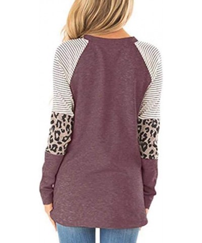 Women's Faith Over Fear Tshirt Leopard Print Color Block Tunic Round Neck Long Sleeve Shirts Striped Blouses Tops 020-faith-w...