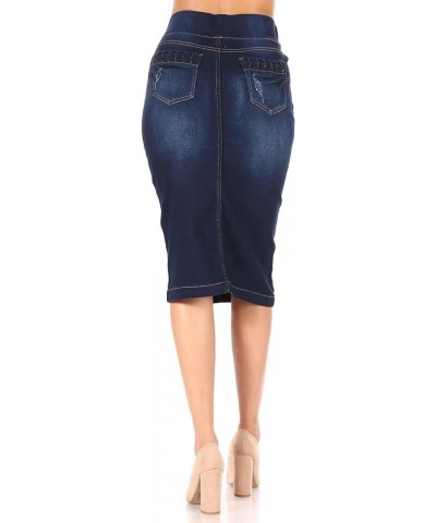 Women's Juniors/Plus Size High Waisted Shaping Pull-On Stretch Denim Calf-Length Skirt (77907) Dark Indigo Wash $22.54 Skirts