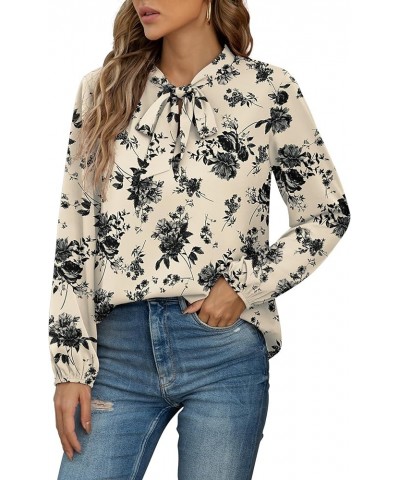 Womens Dressy Chiffon Blouse Long Sleeve Casual Tie Neck Shirt Tops Long Sleeve 01 Floral White $10.44 Blouses