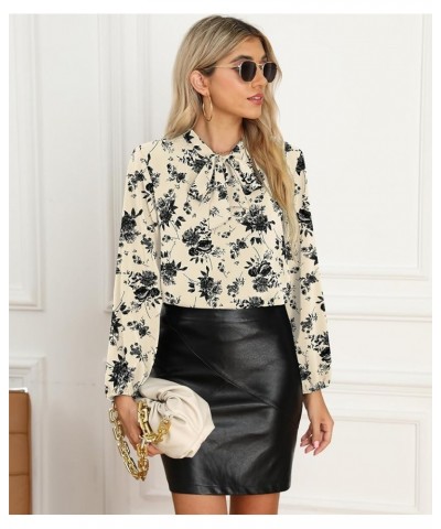 Womens Dressy Chiffon Blouse Long Sleeve Casual Tie Neck Shirt Tops Long Sleeve 01 Floral White $10.44 Blouses