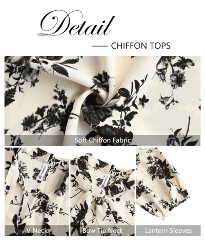 Womens Dressy Chiffon Blouse Long Sleeve Casual Tie Neck Shirt Tops Long Sleeve 01 Floral White $10.44 Blouses