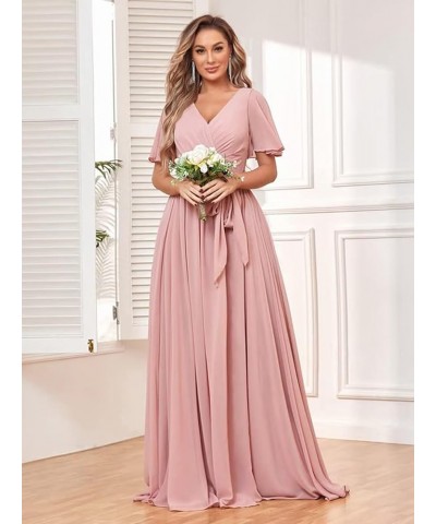 Bestluckw Chiffon Flutter Sleeve Bridesmaid Dresses for Women Long V Neck Formal Party Gown with Sash Plum $25.85 Dresses