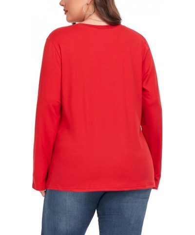 Women's Plus Size Tops Long Sleeve Tee Shirt V Neck Basic Ladies Loose Fit T Shirt Red $8.84 T-Shirts