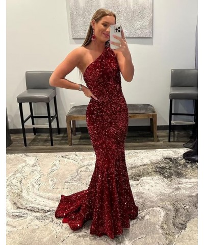 Womem's Sequin Mermaid Prom Dresses Long 2024 One Shoulder Sparkly Sexy Formal Evening Party Gowns Light Blue $36.39 Dresses