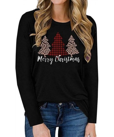 Christmas Shirts for Women Long Sleeve Crewneck Cute Xmas Tops Casual Loose Fit Blouses D- Black $11.04 Dresses