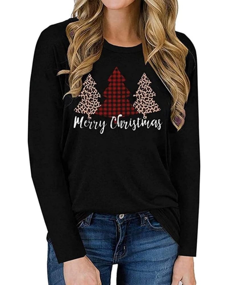 Christmas Shirts for Women Long Sleeve Crewneck Cute Xmas Tops Casual Loose Fit Blouses D- Black $11.04 Dresses