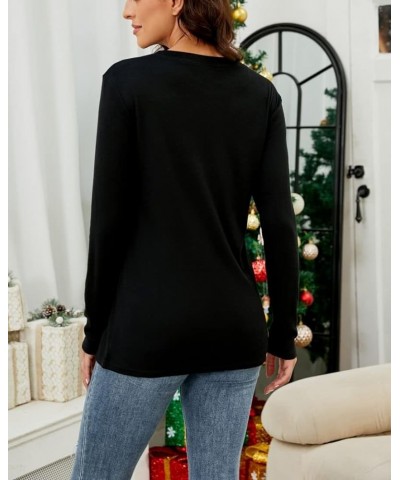 Christmas Shirts for Women Long Sleeve Crewneck Cute Xmas Tops Casual Loose Fit Blouses D- Black $11.04 Dresses