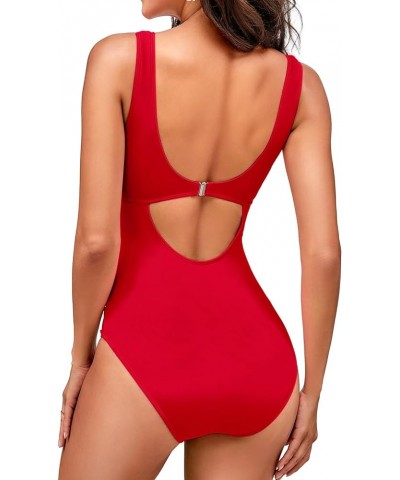 Women's One Piece Swimsuit Tummy Control Slimming Push Up Bathing Suits Wrap V Neck Modest Swimwear Red $17.81 Swimsuits