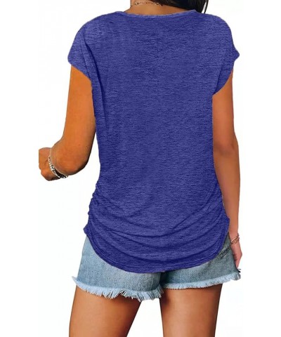 Ladies Solid Color Casual V-Neck Short Sleeve Top Z1-blue $6.88 T-Shirts