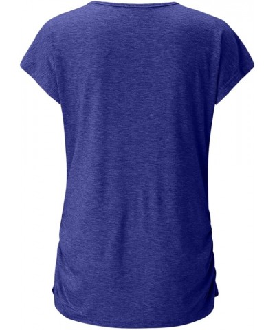 Ladies Solid Color Casual V-Neck Short Sleeve Top Z1-blue $6.88 T-Shirts