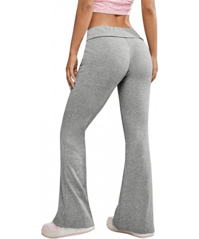 Women's Bell Bottom Flare Leg Knitted Pants Elastic Drop Waist Folded Solid Jogger Pants Grey $10.00 Activewear