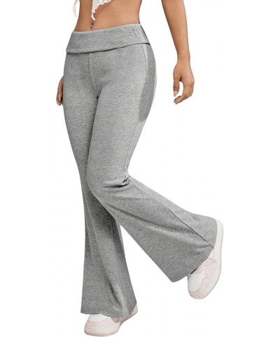 Women's Bell Bottom Flare Leg Knitted Pants Elastic Drop Waist Folded Solid Jogger Pants Grey $10.00 Activewear