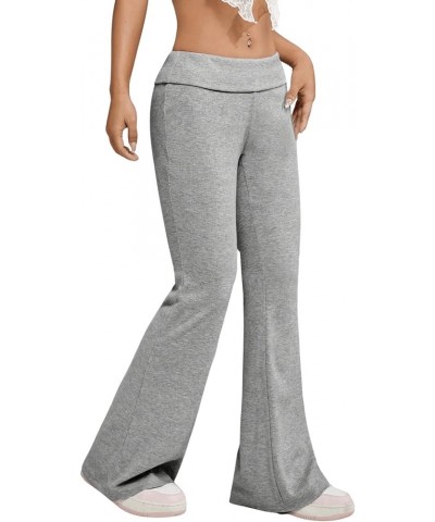 Women's Bell Bottom Flare Leg Knitted Pants Elastic Drop Waist Folded Solid Jogger Pants Grey $10.00 Activewear