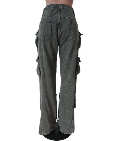 Womens Baggy Jeans Cargo Pants Y2K High Waisted Distressed Street Denim Wide Leg Trousers with Pockets 0 Black $28.79 Jeans