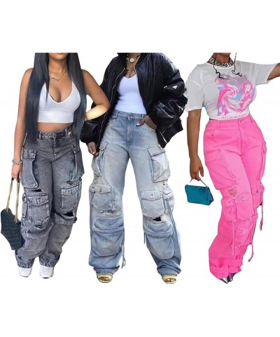 Womens Baggy Jeans Cargo Pants Y2K High Waisted Distressed Street Denim Wide Leg Trousers with Pockets 0 Black $28.79 Jeans