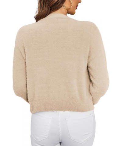 Womens Sweaters Fuzzy Drop Shoulder Buttons Cropped Cardigan for Women Khaki $10.75 Sweaters