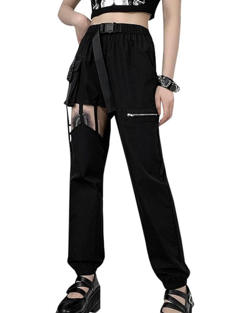 Womens Hip Hop Street Pants Trendy Jogger for Women Goth Harajuku High Waist Trousers Sexy Hollow Black Pants Hollow Black $2...