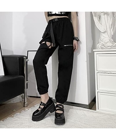 Womens Hip Hop Street Pants Trendy Jogger for Women Goth Harajuku High Waist Trousers Sexy Hollow Black Pants Hollow Black $2...