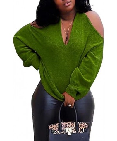 Women's Long Sleeve Skeleton Knit Pullover Multi Direction Sexy Backless Collarless Cold Shoulder Sweater Green $16.10 Sweaters