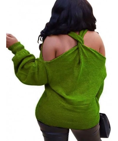 Women's Long Sleeve Skeleton Knit Pullover Multi Direction Sexy Backless Collarless Cold Shoulder Sweater Green $16.10 Sweaters