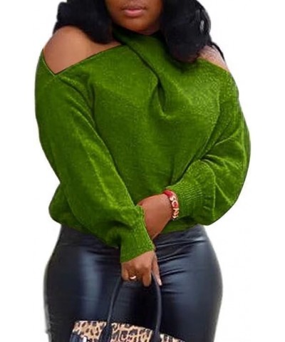 Women's Long Sleeve Skeleton Knit Pullover Multi Direction Sexy Backless Collarless Cold Shoulder Sweater Green $16.10 Sweaters