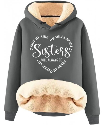 Sisters Will Always Be Connected By Heart Sister Sibling Sherpa Lined Sweatshirt Fleece Pullover Long Sleeve Tops Za-dark Gra...