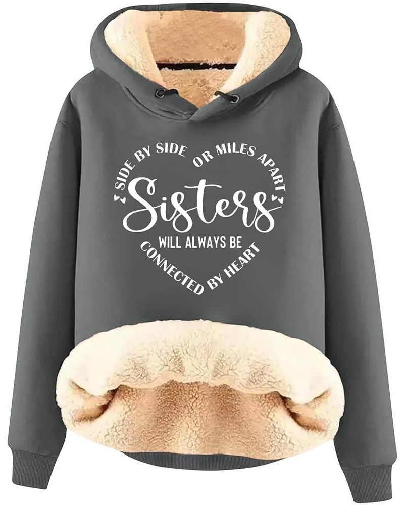 Sisters Will Always Be Connected By Heart Sister Sibling Sherpa Lined Sweatshirt Fleece Pullover Long Sleeve Tops Za-dark Gra...