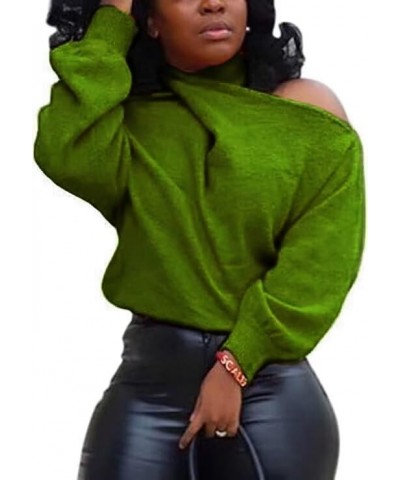 Women's Long Sleeve Skeleton Knit Pullover Multi Direction Sexy Backless Collarless Cold Shoulder Sweater Green $16.10 Sweaters