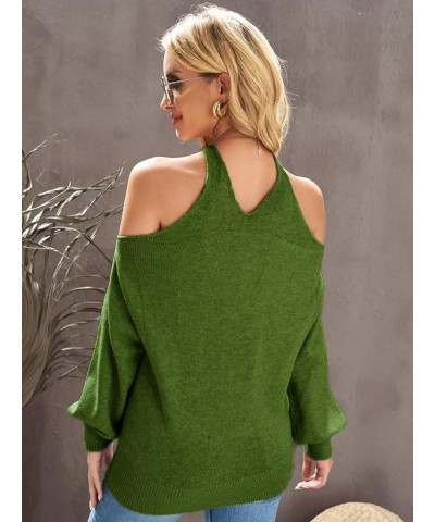 Women's Long Sleeve Skeleton Knit Pullover Multi Direction Sexy Backless Collarless Cold Shoulder Sweater Green $16.10 Sweaters